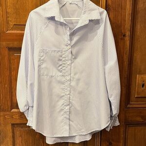 Light Blue Pinstripe Button-Up Blouse